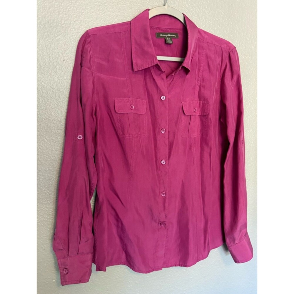 Tommy Bahama Magenta 100% Silk Roll-Tab Utility Shirt, Size S/P